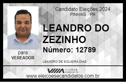 Candidato LEANDRO DO ZEZINHO 2024 - PINHAIS - Eleições