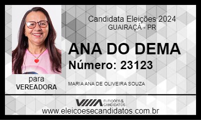 Candidato ANA DO DEMA 2024 - GUAIRAÇÁ - Eleições