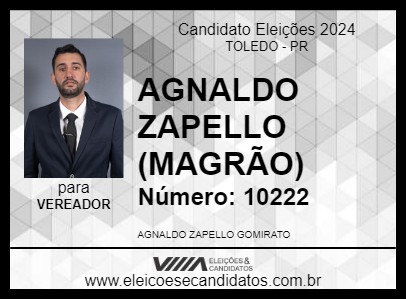 Candidato AGNALDO ZAPELLO (MAGRÃO) 2024 - TOLEDO - Eleições