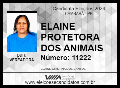 Candidato ELAINE PROTETORA DOS ANIMAIS 2024 - CAMBARÁ - Eleições