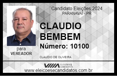 Candidato CLAUDIO BEMBEM 2024 - PARANAVAÍ - Eleições