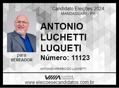 Candidato ANTONIO LUCHETTI LUQUETI 2024 - MANDAGUARI - Eleições