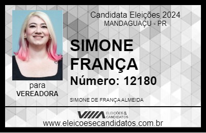 Candidato SIMONE FRANÇA 2024 - MANDAGUAÇU - Eleições