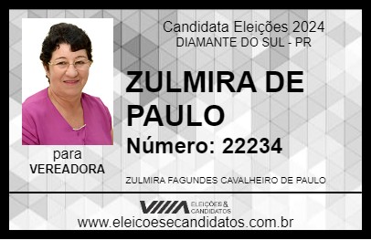 Candidato ZULMIRA DE PAULO 2024 - DIAMANTE DO SUL - Eleições