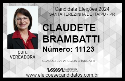 Candidato CLAUDETE BRAMBATTI 2024 - SANTA TEREZINHA DE ITAIPU - Eleições