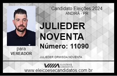 Candidato JULIEDER NOVENTA 2024 - ANDIRÁ - Eleições