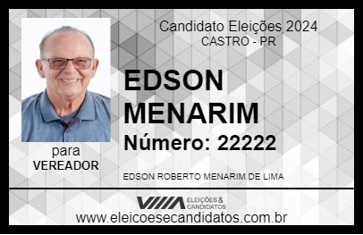 Candidato EDSON MENARIM 2024 - CASTRO - Eleições