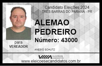 Candidato ALEMAO PEDREIRO 2024 - TRÊS BARRAS DO PARANÁ - Eleições