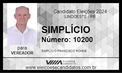 Candidato SIMPLÍCIO 2024 - LINDOESTE - Eleições