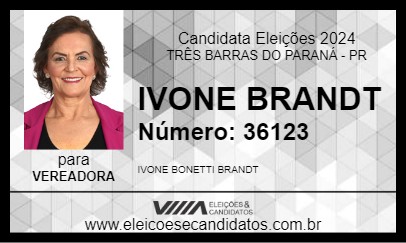 Candidato IVONE BRANDT 2024 - TRÊS BARRAS DO PARANÁ - Eleições