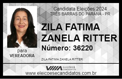 Candidato ZILA FATIMA ZANELA RITTER 2024 - TRÊS BARRAS DO PARANÁ - Eleições