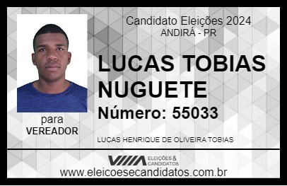 Candidato LUCAS TOBIAS NUGUETE 2024 - ANDIRÁ - Eleições