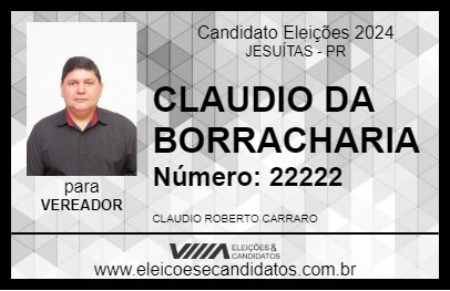 Candidato CLAUDIO DA BORRACHARIA 2024 - JESUÍTAS - Eleições