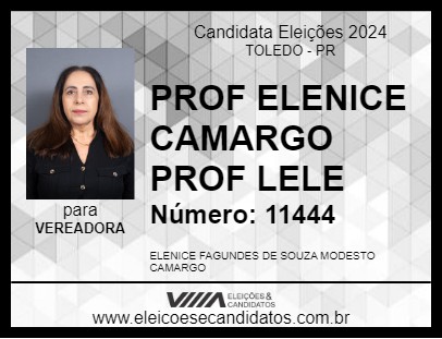 Candidato PROF ELENICE CAMARGO PROF LELE 2024 - TOLEDO - Eleições