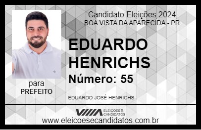 Candidato EDUARDO HENRICHS 2024 - BOA VISTA DA APARECIDA - Eleições