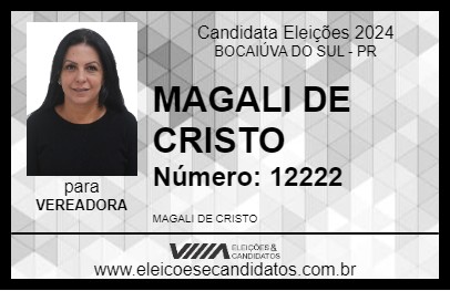 Candidato MAGALI DE CRISTO 2024 - BOCAIÚVA DO SUL - Eleições