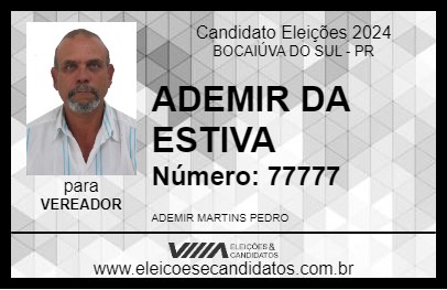 Candidato ADEMIR DA ESTIVA 2024 - BOCAIÚVA DO SUL - Eleições