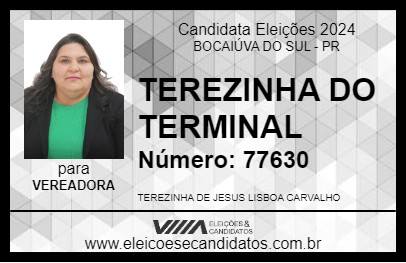 Candidato TEREZINHA DO TERMINAL 2024 - BOCAIÚVA DO SUL - Eleições