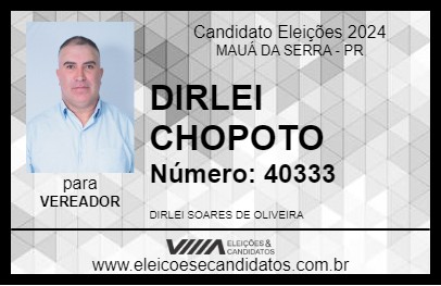 Candidato DIRLEI CHOPOTO 2024 - MAUÁ DA SERRA - Eleições