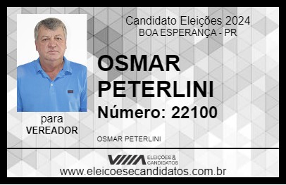 Candidato OSMAR PETERLINI 2024 - BOA ESPERANÇA - Eleições