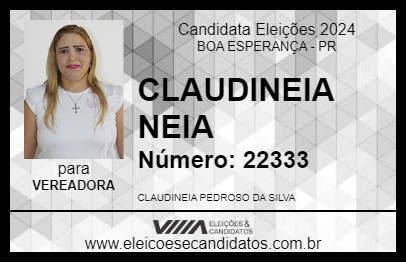 Candidato CLAUDINEIA NEIA 2024 - BOA ESPERANÇA - Eleições