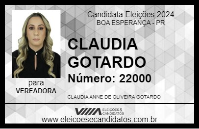 Candidato CLAUDIA GOTARDO 2024 - BOA ESPERANÇA - Eleições