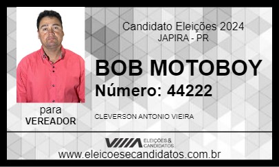 Candidato BOB MOTOBOY 2024 - JAPIRA - Eleições