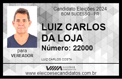 Candidato LUIZ CARLOS DA LOJA 2024 - BOM SUCESSO - Eleições