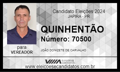 Candidato QUINHENTÃO 2024 - JAPIRA - Eleições