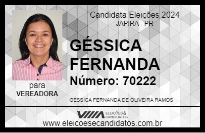 Candidato GÉSSICA FERNANDA 2024 - JAPIRA - Eleições