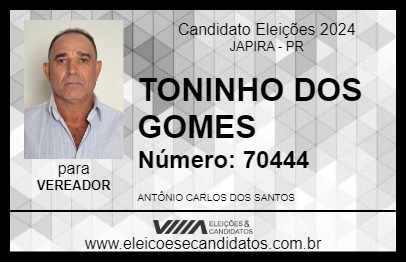 Candidato TONINHO DOS GOMES 2024 - JAPIRA - Eleições