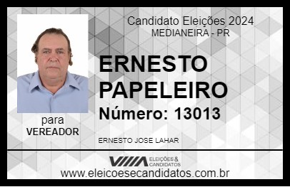 Candidato ERNESTO PAPELEIRO 2024 - MEDIANEIRA - Eleições