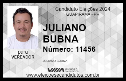 Candidato JULIANO BUBNA 2024 - GUAPIRAMA - Eleições