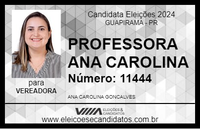 Candidato PROFESSORA ANA CAROLINA 2024 - GUAPIRAMA - Eleições