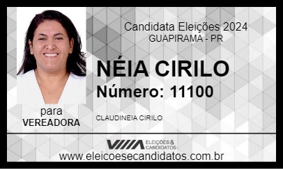 Candidato NÉIA CIRILO 2024 - GUAPIRAMA - Eleições