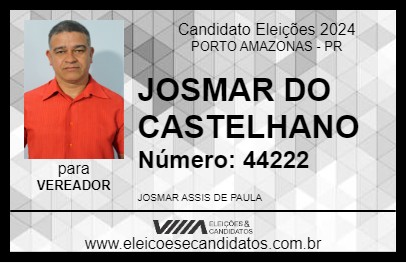 Candidato JOSMAR DO CASTELHANO 2024 - PORTO AMAZONAS - Eleições