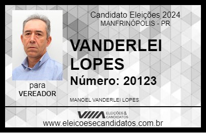 Candidato VANDERLEI LOPES 2024 - MANFRINÓPOLIS - Eleições