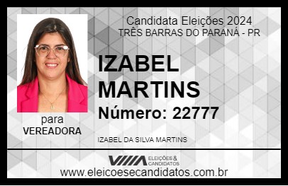 Candidato IZABEL MARTINS 2024 - TRÊS BARRAS DO PARANÁ - Eleições