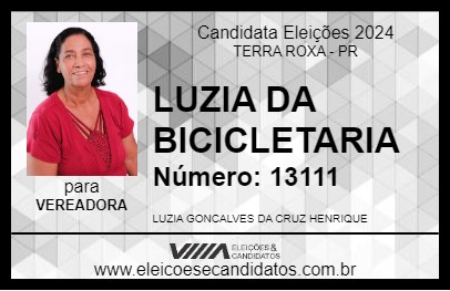 Candidato LUZIA DA BICICLETARIA 2024 - TERRA ROXA - Eleições