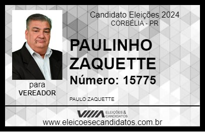 Candidato PAULINHO ZAQUETTE 2024 - CORBÉLIA - Eleições