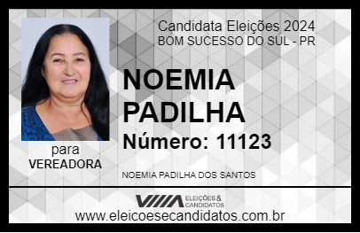 Candidato NOEMIA PADILHA 2024 - BOM SUCESSO DO SUL - Eleições