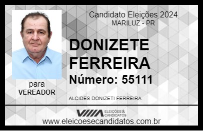 Candidato DONIZETE FERREIRA 2024 - MARILUZ - Eleições