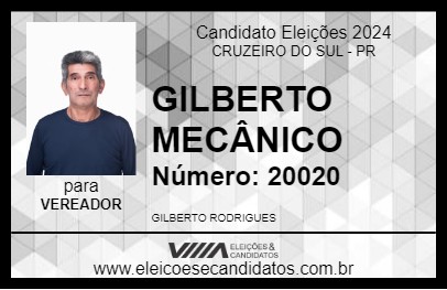 Candidato GILBERTO MECÂNICO 2024 - CRUZEIRO DO SUL - Eleições