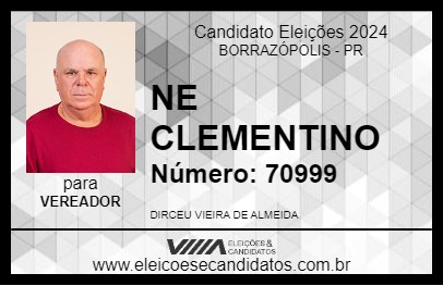 Candidato NE CLEMENTINO 2024 - BORRAZÓPOLIS - Eleições