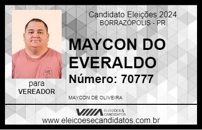 Candidato MAYCON DO EVERALDO 2024 - BORRAZÓPOLIS - Eleições