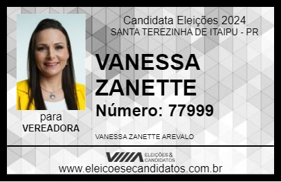 Candidato VANESSA ZANETTE 2024 - SANTA TEREZINHA DE ITAIPU - Eleições