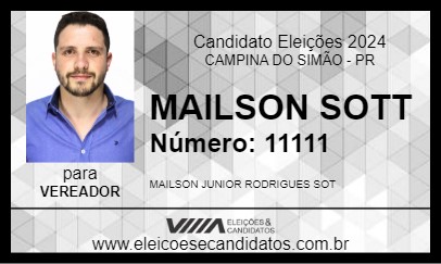 Candidato MAILSON SOTT 2024 - CAMPINA DO SIMÃO - Eleições