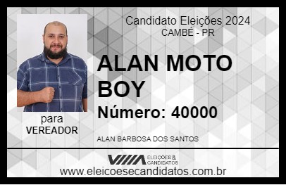 Candidato ALAN MOTO BOY 2024 - CAMBÉ - Eleições