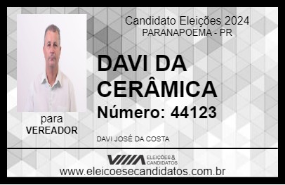 Candidato DAVI DA CERÂMICA 2024 - PARANAPOEMA - Eleições