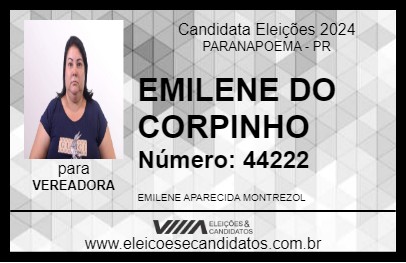 Candidato EMILENE DO CORPINHO 2024 - PARANAPOEMA - Eleições